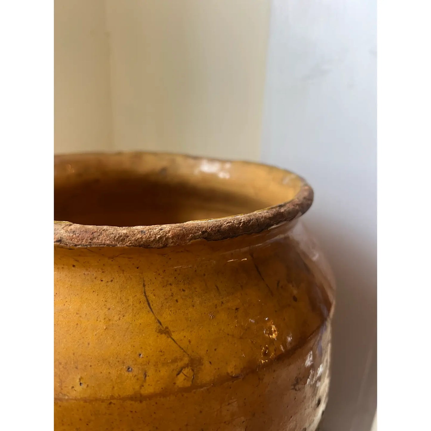 Antique 19th Century French Yellow Glazed Confit Pot