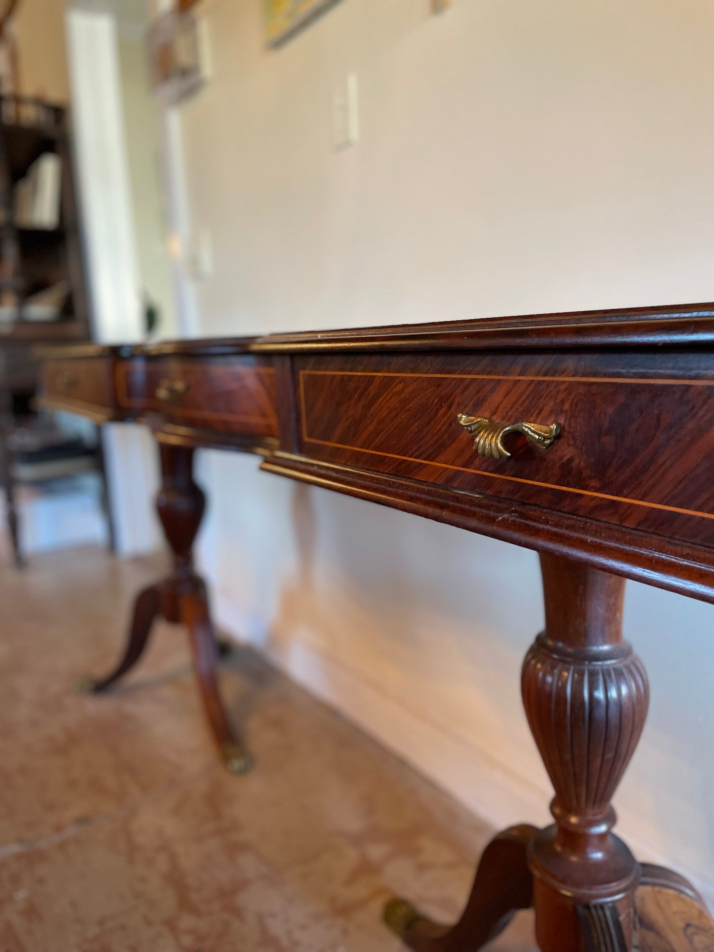 Burl Top Antique Hall Table